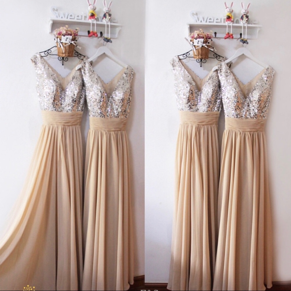 Beautiful long tan and sequin dress